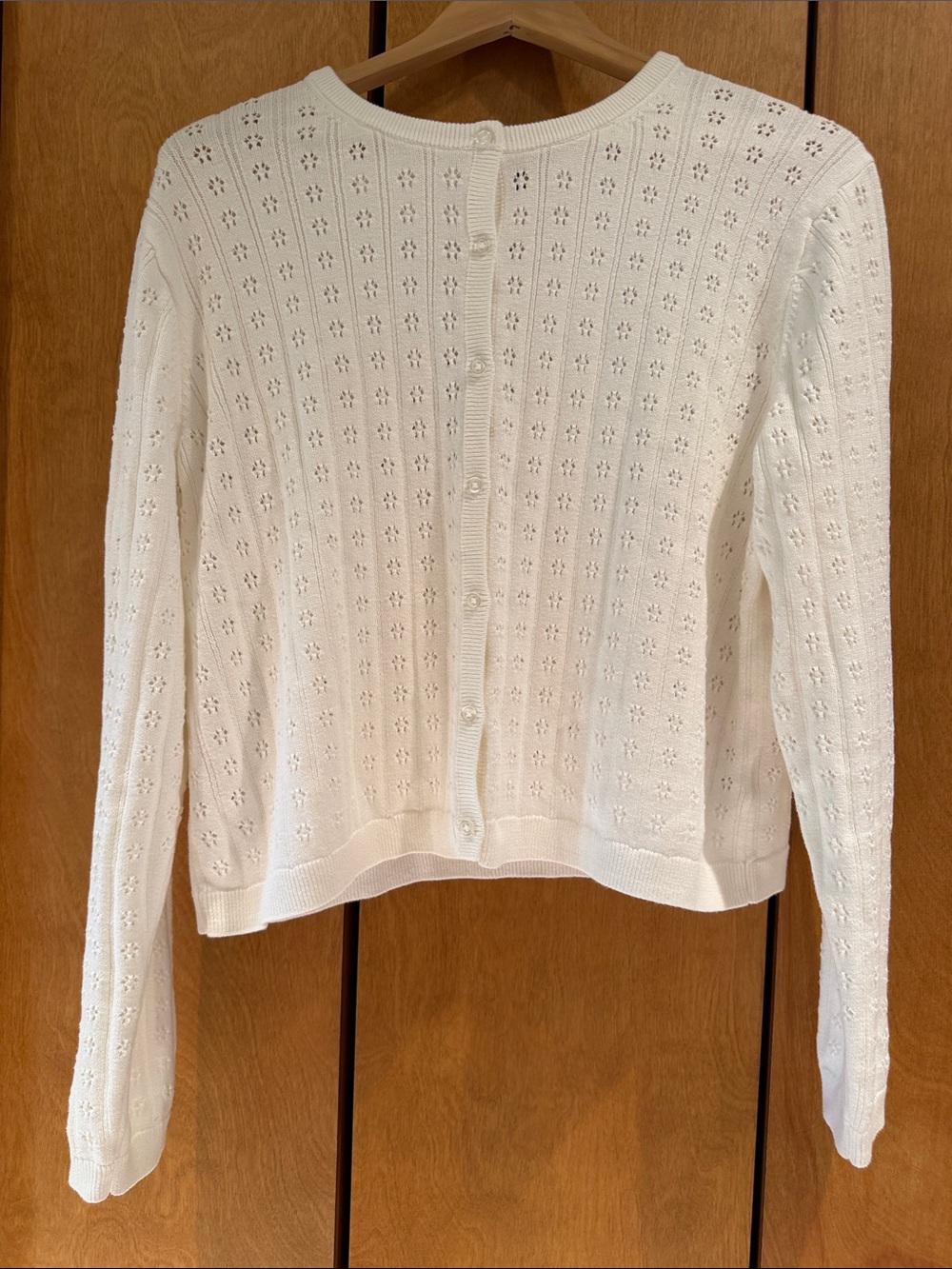 Classic GAP Women's Cream Button-Front 100% Cotton Knit Open Work Crop Sweater L